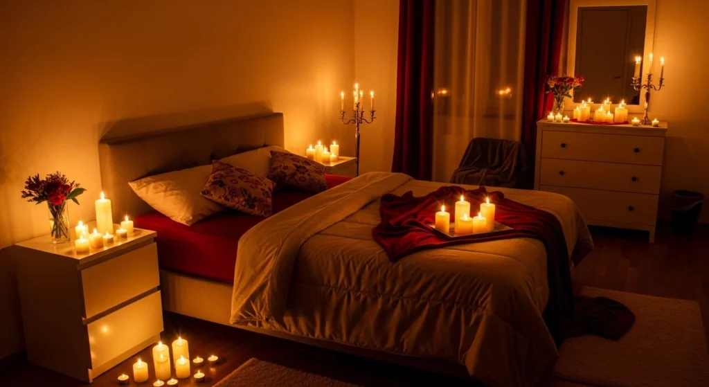 romantic bedroom candles warm glow cozy intimate lighting
