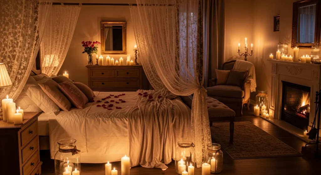 romantic bedroom candlelight warm glow cozy intimate aesthetic