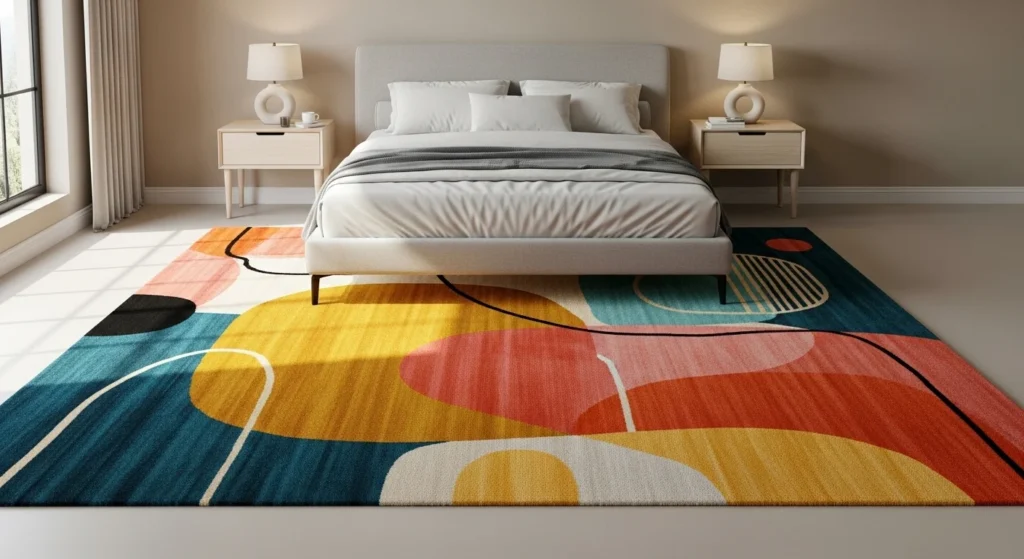 bold statement rug bedroom colorful modern stylish design