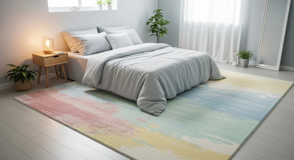 pastel rug bedroom soft colors cozy calming aesthetic