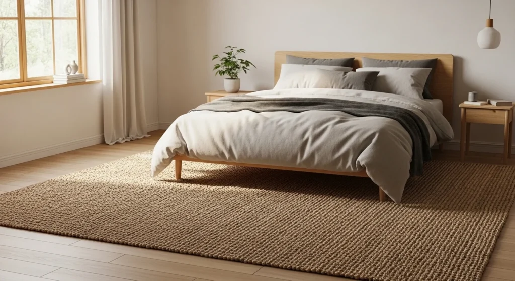 jute rug bedroom natural earthy texture cozy minimalist design