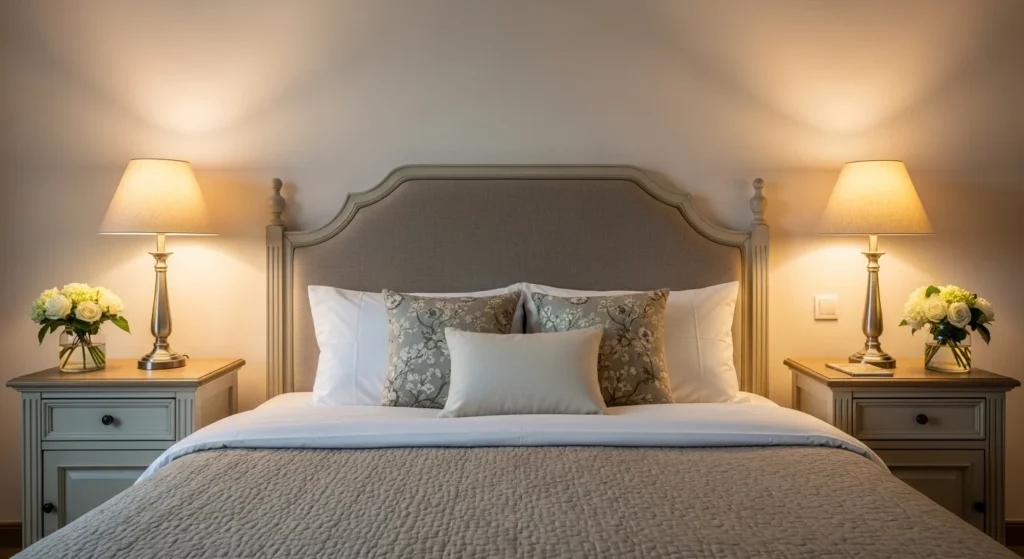 warm beige romantic bedroom cozy textures soft lighting elegant aesthetic