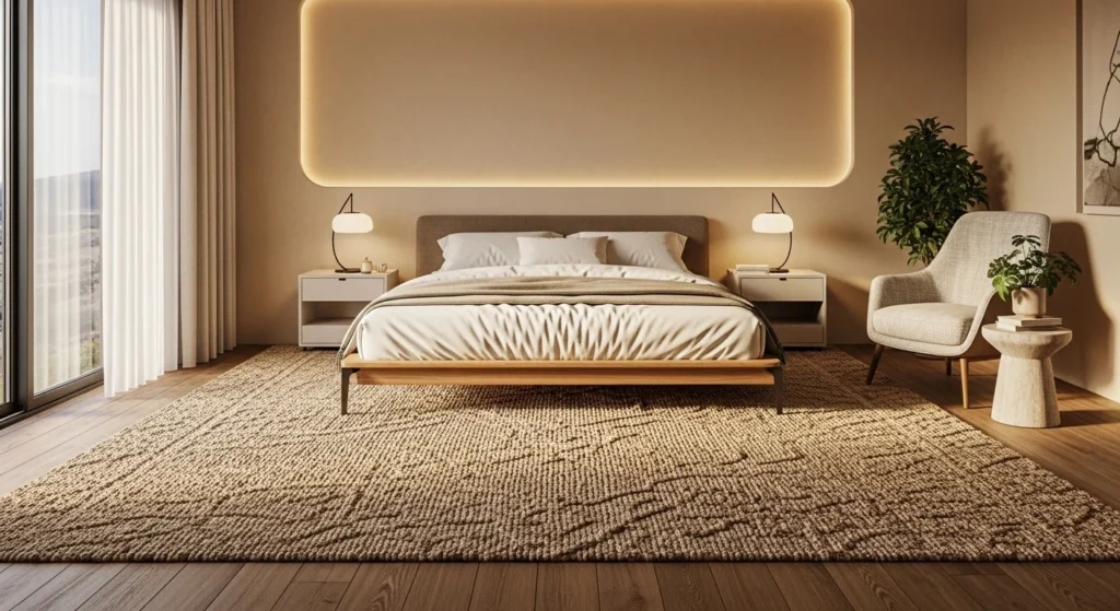 natural fiber rug bedroom jute texture earthy cozy modern design