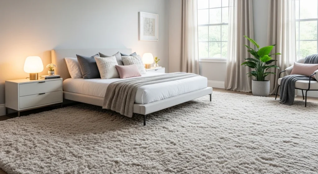faux fur rug bedroom soft luxury cozy aesthetic design