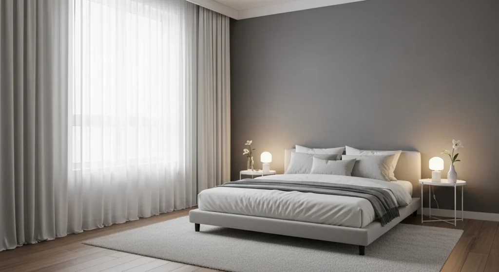 minimal romantic bedroom clean design soft lighting cozy aesthetic
