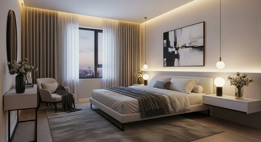 modern romantic bedroom sleek design soft lighting cozy couple room