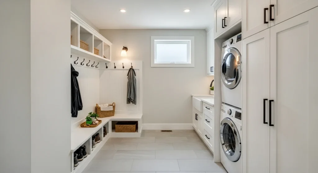 small entryway mudroom laundry combo compact efficient modern layout