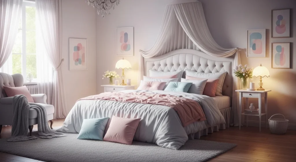 pastel romantic bedroom soft colors dreamy cozy aesthetic