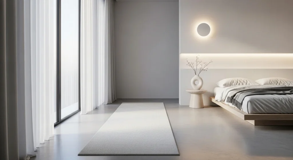 thin rug bedroom minimal light clean modern aesthetic design