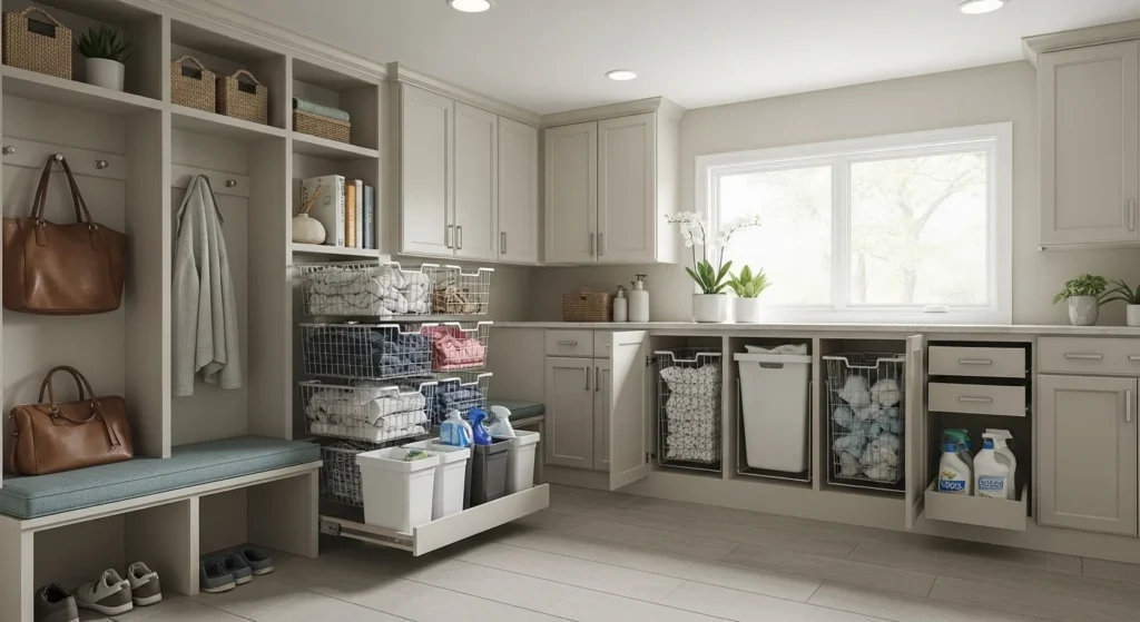 multifunctional mudroom laundry combo storage cleaning organized modern