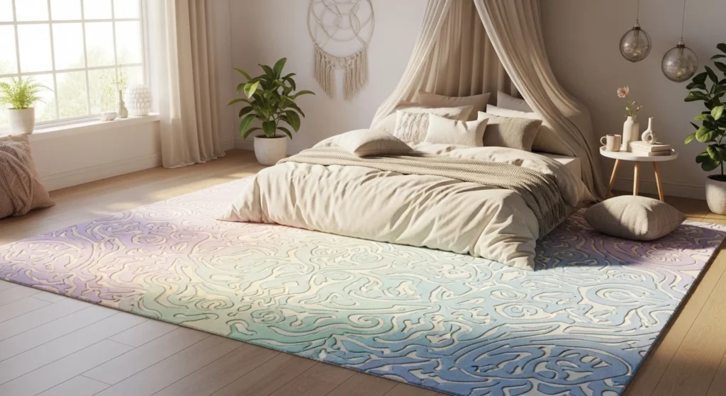 pastel rug bedroom soft colors dreamy cozy aesthetic design