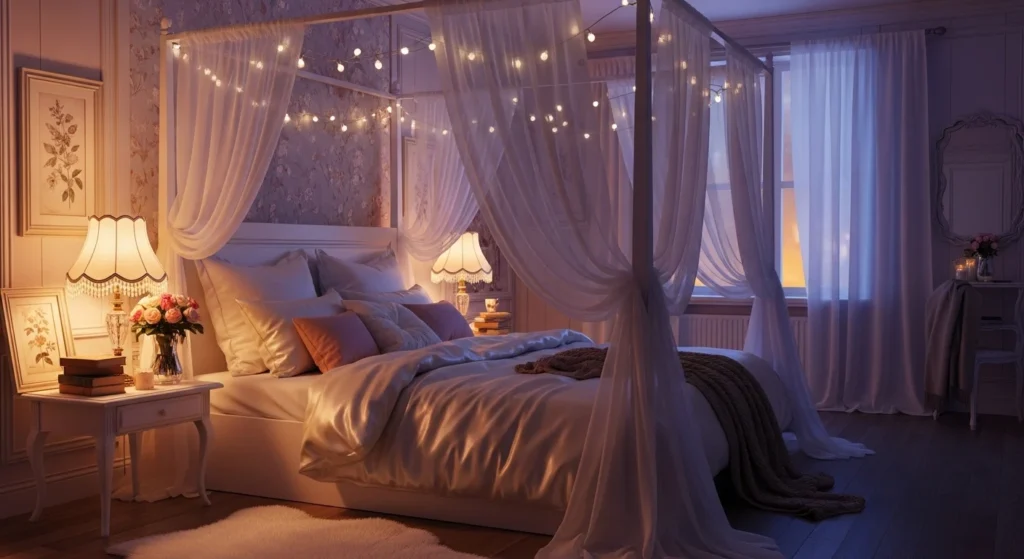 dreamy romantic bedroom soft lighting cozy magical aesthetic