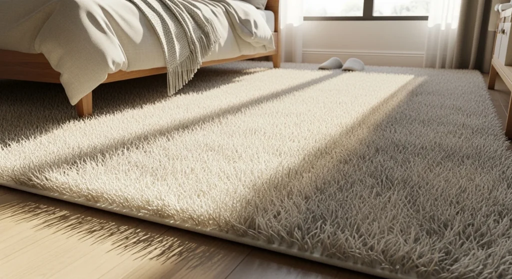 plush rug bedroom soft fluffy texture cozy warm aesthetic design