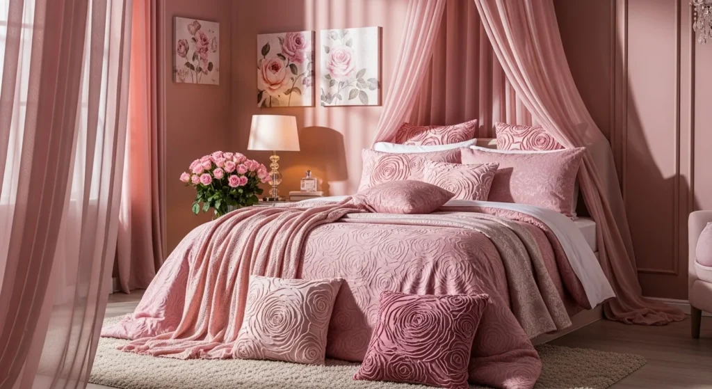 romantic bedroom rose theme pink decor floral cozy aesthetic