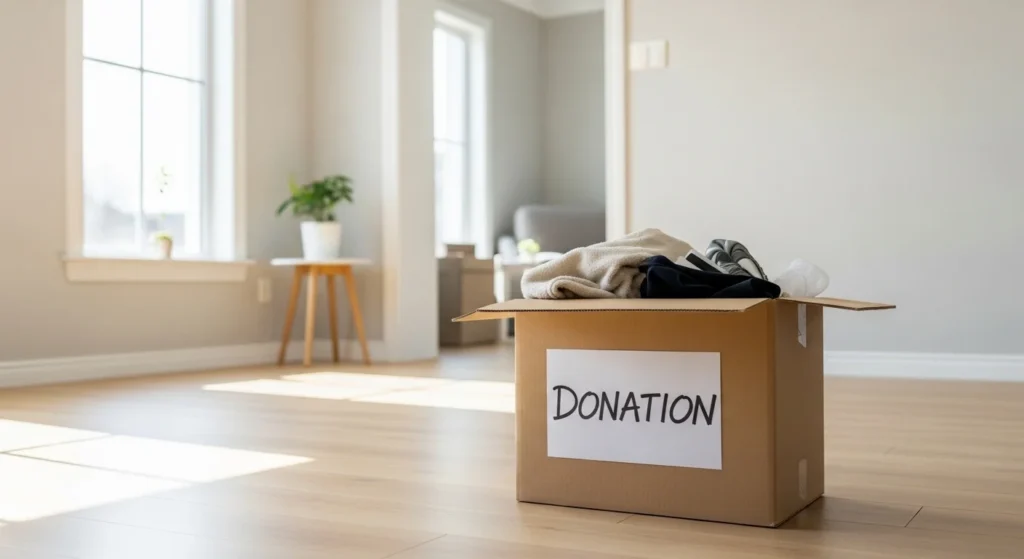 decluttering unused items donation box clean minimal home