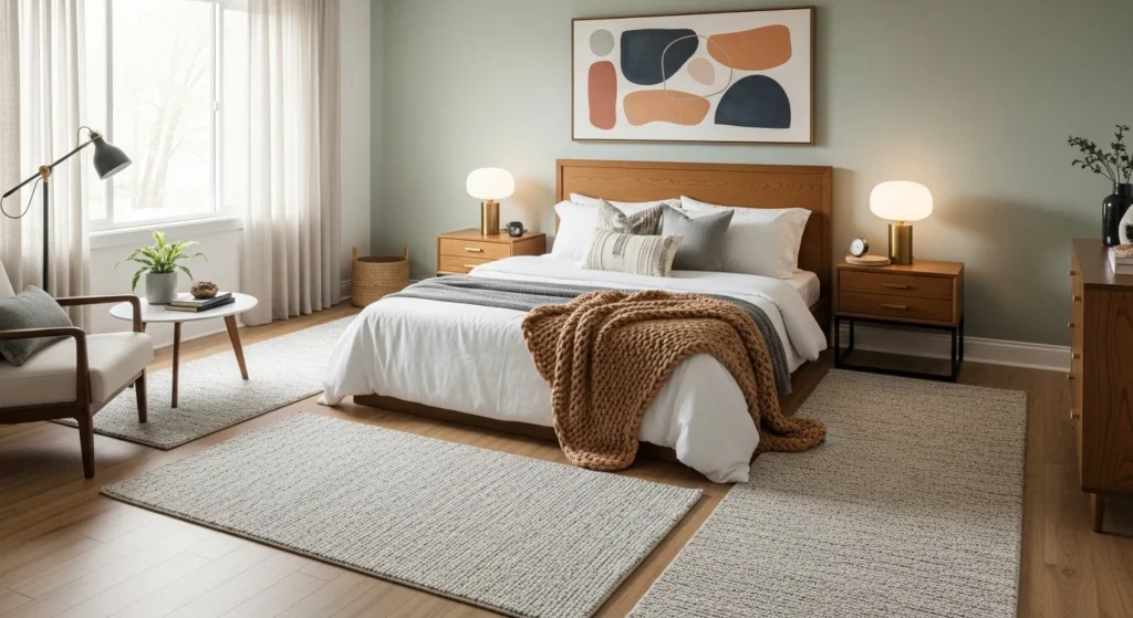 side runner rugs bedroom layout cozy modern functional design