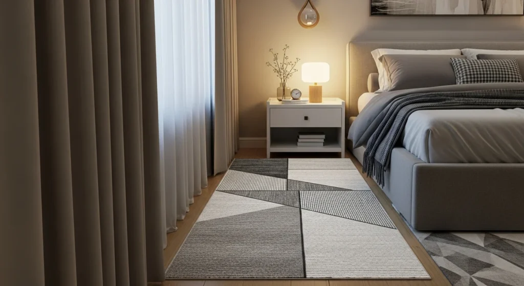 rug runner bedside bedroom cozy narrow space design