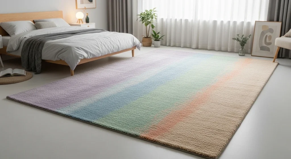 pastel bedroom rug soft colors calming cozy serene aesthetic