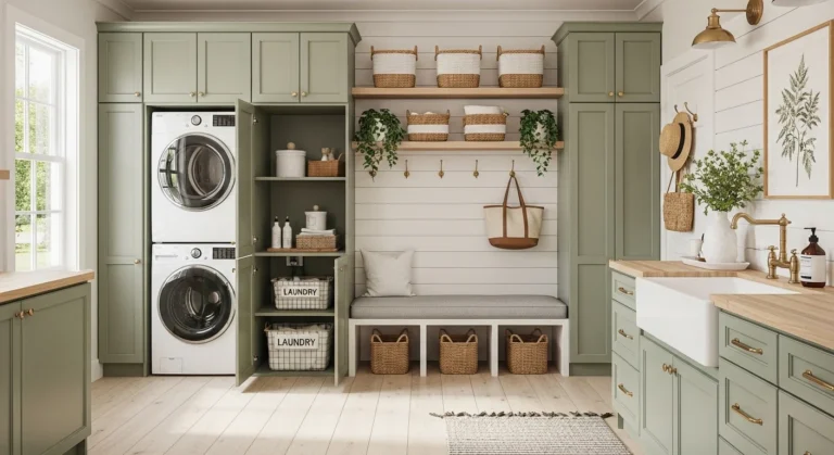 mudroom laundry combo modern home organized space washer dryer storage