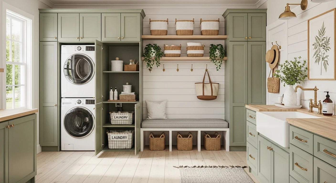 mudroom laundry combo modern home organized space washer dryer storage