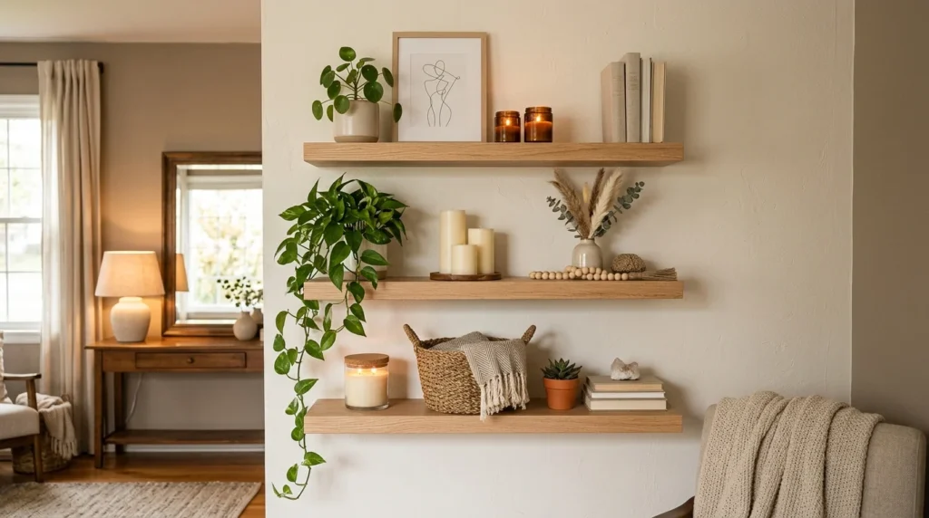 Cozy fairy light corner with plants and warm bedroom decor