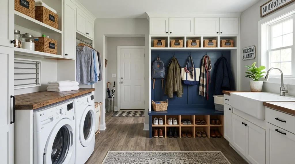 mudroom laundry combo shoe storage cubbies organized entryway space