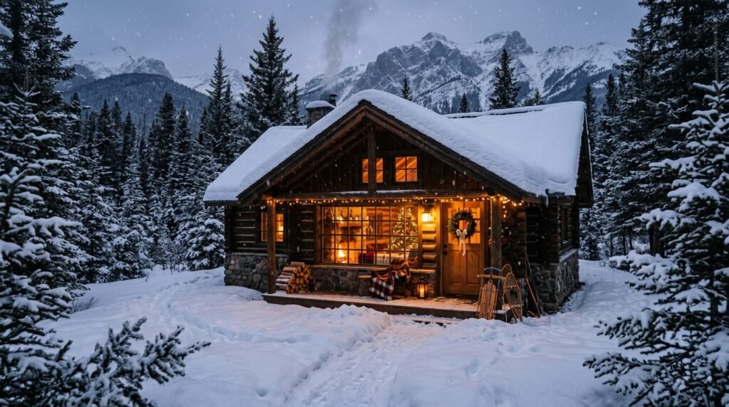Family cabin vacation with cozy fireplace and outdoor campfire area