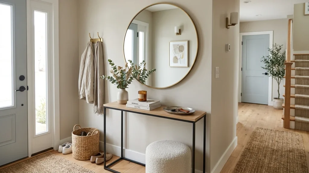Small entryway with slim console table and elegant modern styling