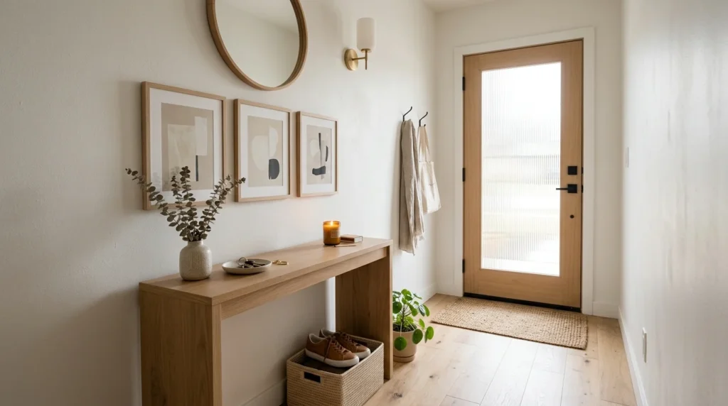 Minimal small entryway with simple decor and soft lighting