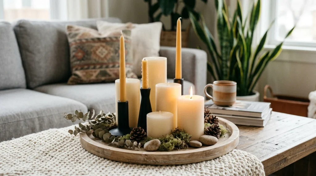 DIY candle decor arrangement warm cozy aesthetic home styling