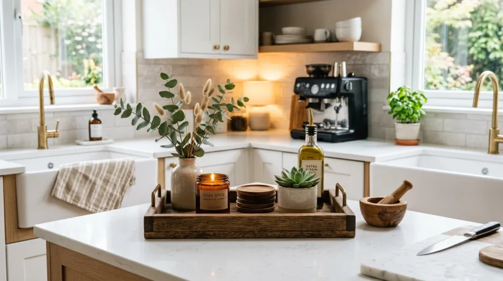 DIY kitchen counter decor modern cozy kitchen styling