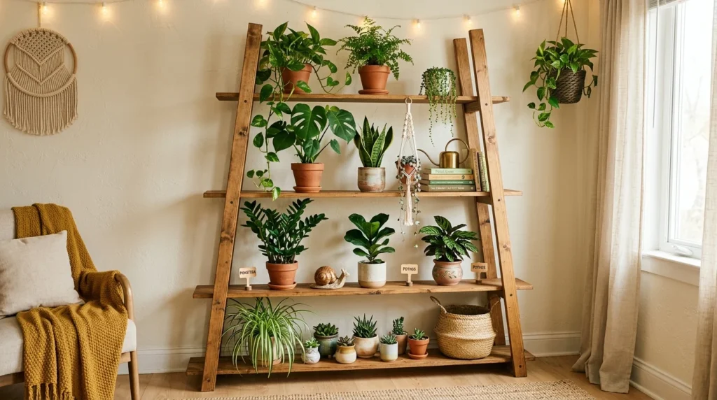 DIY plant shelf aesthetic indoor greenery cozy home decor