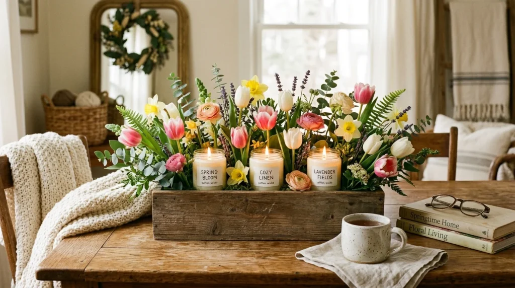DIY spring candle arrangement floral cozy home aesthetic