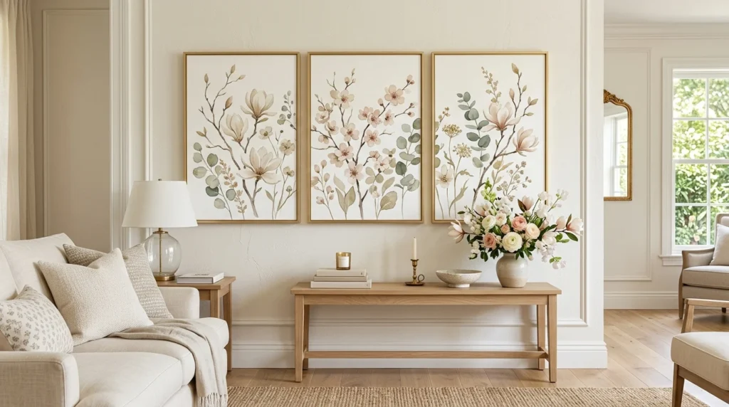 chic spring mantel decor greenery candles floral cozy aesthetic