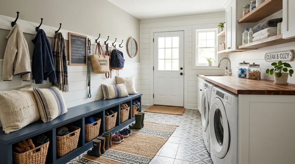 mudroom laundry combo bench seating storage underneath cozy functional space