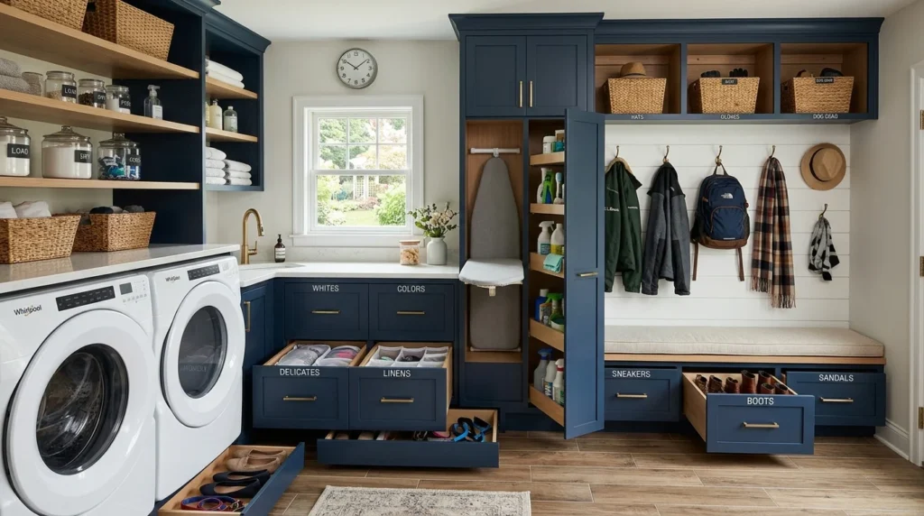 scandinavian mudroom laundry combo light wood white minimal cozy design