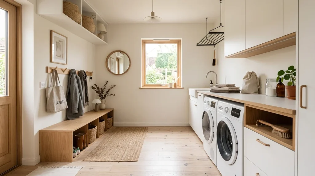 mudroom laundry combo tile flooring durable stylish modern interior