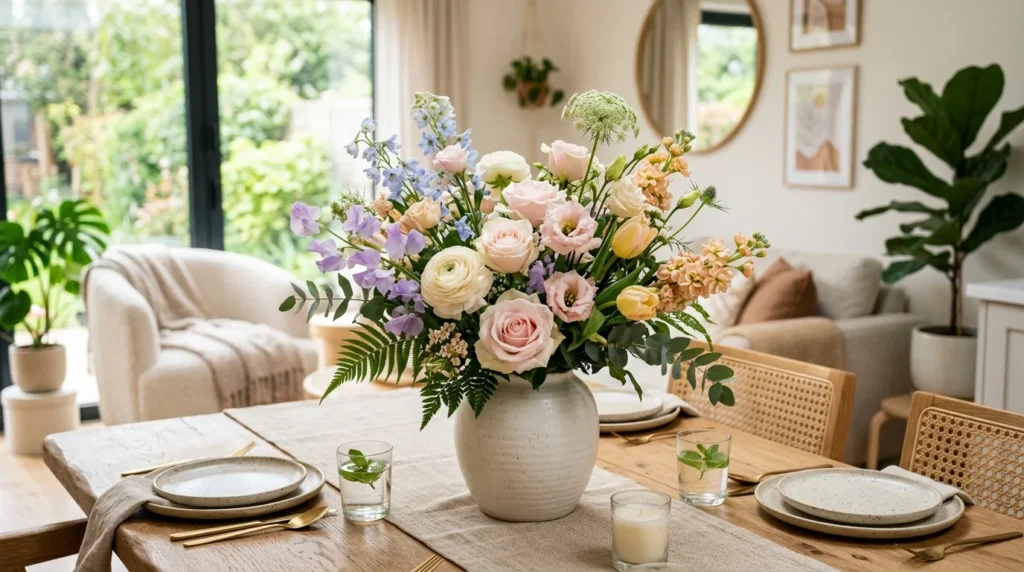 fresh floral centerpiece decor pastel flowers cozy spring home