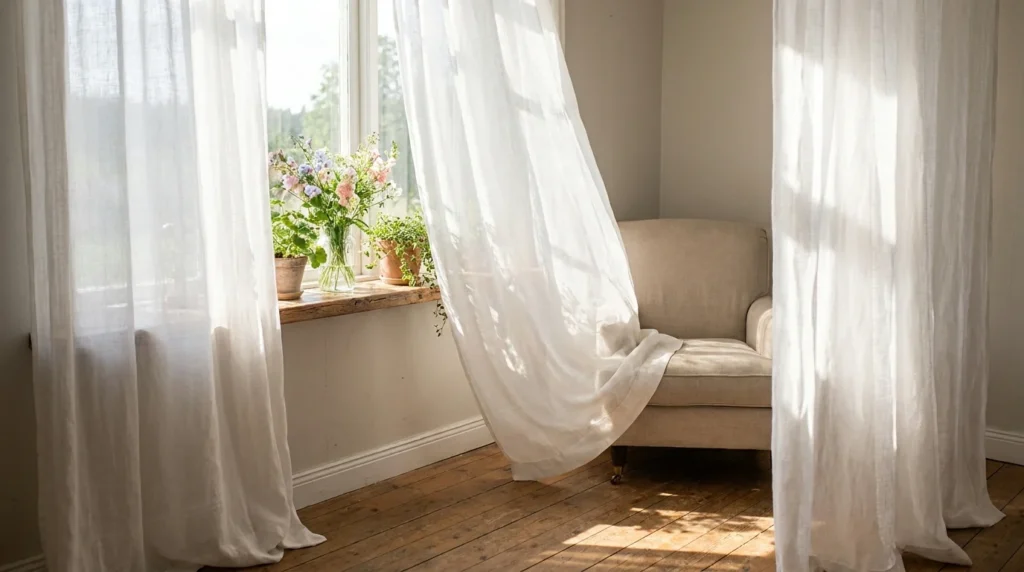 airy white curtain decor bright spring home soft sunlight