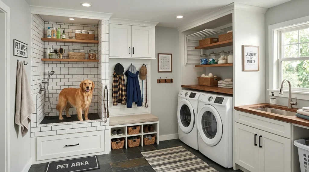 mudroom laundry combo pet area washing station organized functional design