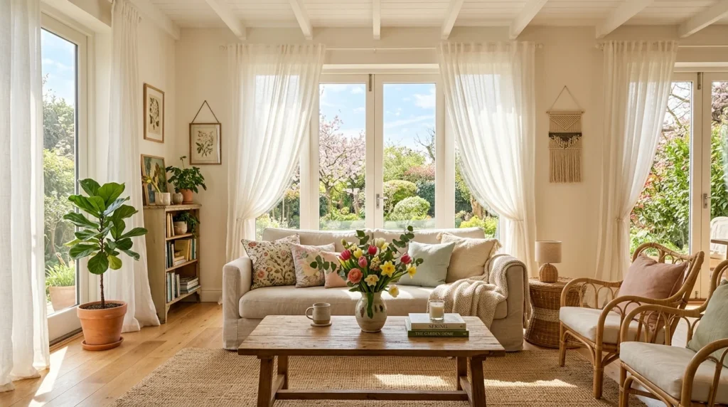 sheer light curtains bright spring living room natural sunlight
