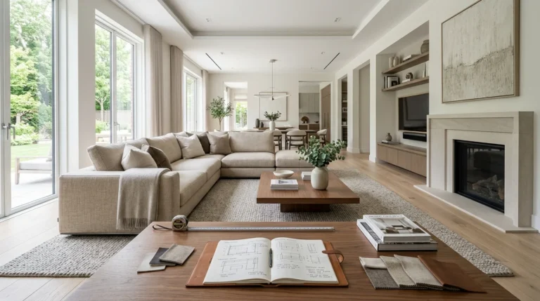 Perfectly sized sofa in a modern living room showing how to choose sofa size for living room