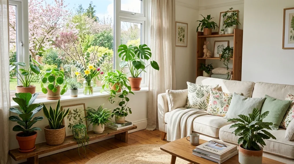indoor plants and greenery fresh spring home decor aesthetic
