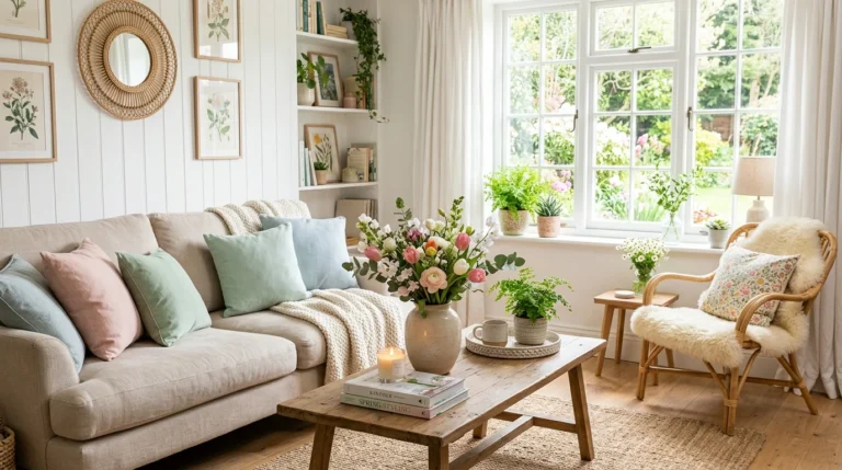 fresh spring home decor ideas bright airy interior with flowers and natural textures
