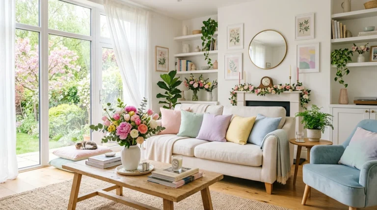 fresh spring home decor ideas with flowers pastel accents and bright interiors