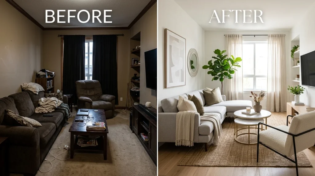 Small Living Room Before and After Transformation