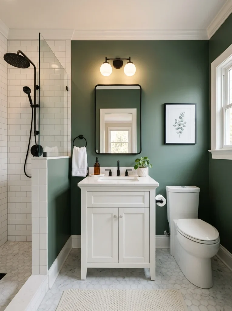 Guest bathroom with freshly painted walls creating a modern and inviting look.