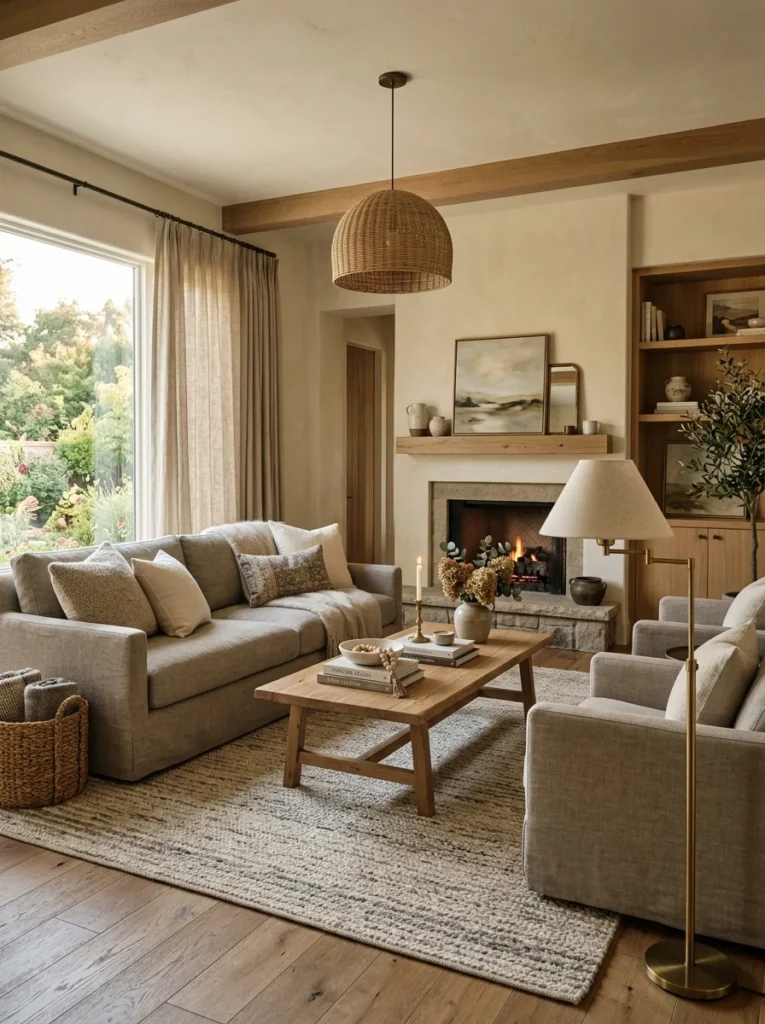 Warm cream living room with inviting neutral colors and timeless style.