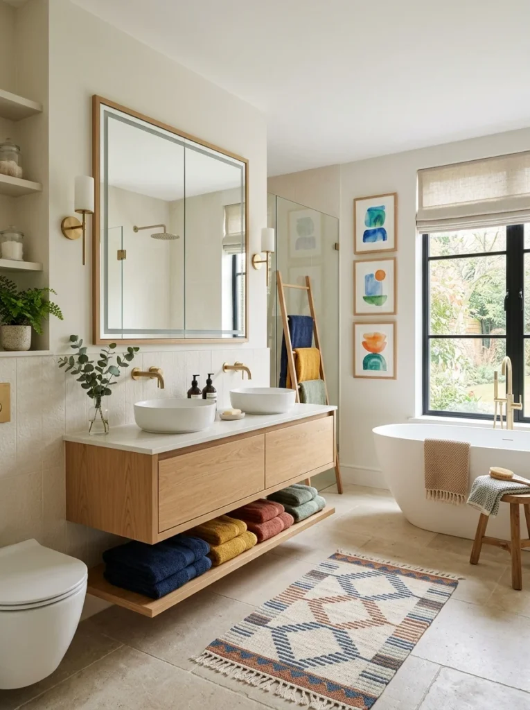 Elegant family bathroom with timeless décor and child-friendly accents.