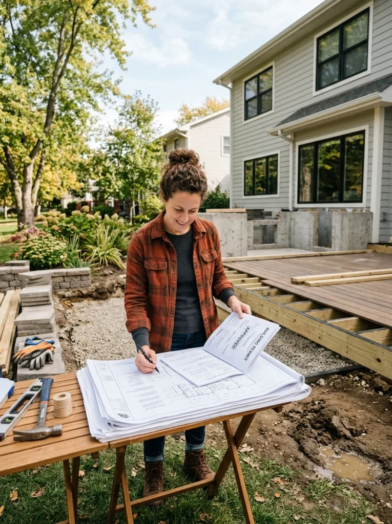 Construction plans and permits for outdoor living projects.